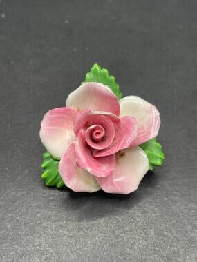 Adderley England Fine Bone China Pink White Rose Flower Figurine Vintage